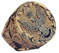 DTECGOUG Bague en acier inoxydable pour homme en forme de tête d'aigle Viking nordique plaqué or Bague de l'armée américaine Bague médaille d'aigle double tête Chevalière pour homme Bijoux vintage