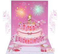 DTESL Cartes d'anniversaire musicales avec lumière et musique, soufflables, cartes d'anniversaire pop-up 3D pour homme et femme - Joue la chanson « Happy Birthday » (rose)
