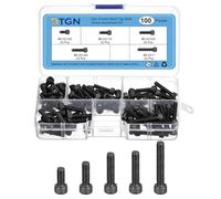 DTGN #8-32 X 3/8", 1/2", 5/8", 3/4", 1" (Dxh) Assortiment De Vis À Tête Cylindrique À Six Pans Creux, 100Pcs, Idéal Pour Les Fixations De Meubles, Kit De Vis En Acier Au Carbone, Noir