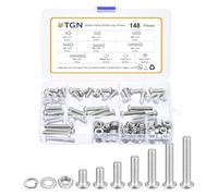 DTGN Assortiment de 148 vis à tête cylindrique M6-1 x 10/12/16/20/25/30/35 mm en acier inoxydable 304 - Idéal pour vélo de route, VTT, voiture