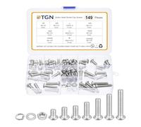 DTGN Assortiment de 149 vis à tête cylindrique M6-1 x 8/10/12/16/20/25/30 mm en acier inoxydable 304 - Idéal pour vélo de route, VTT, voiture