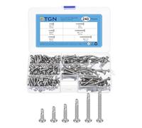 DTGN Assortiment de vis autoforeuses cruciformes en acier inoxydable 410, vis autotaraudeuses et autoperceuses ordinaires, argent lavé. Dimensions : # 8 x 1/2 "à # 8 x 1-1/2" (240 pièces)