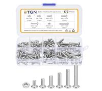 DTGN Lot de 170 vis à tête cylindrique M4-0,7 x 6/8/12/16/20/25 mm en acier inoxydable 304 - Idéal pour vélo de route, VTT, voiture