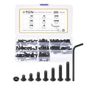 DTGN Lot de 200 vis à tête cylindrique M4-0,7 x 6/8/10/12/16/20/25 mm - Ensemble de rondelles et écrous en acier au carbone - Idéal pour vélo de route, VTT, voiture