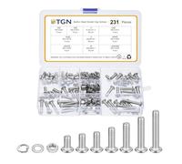 DTGN Lot de 231 vis à tête cylindrique M5-0,8 x 8/10/12/16/20/25/30 mm en acier inoxydable 304 - Idéal pour vélo de route, VTT, voiture