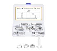 DTGN Lot de 40 vis à tête cylindrique à tête cylindrique 3/8-16 x 1-1/4 en acier inoxydable 304 - Kit d'assortiment de rondelles - Idéal pour vélo de route, VTT, voiture