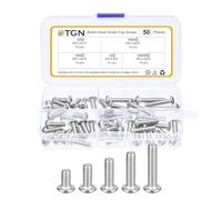 DTGN Lot de 50 vis à tête cylindrique M5-0,8 x 8/12/16/20/25 mm en acier inoxydable 304 - Idéal pour vélo de route, VTT, voiture