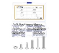 DTGN Lot de 60 vis à tête cylindrique à tête cylindrique de 6,3 à 50,8 x 1,27 cm - Kit de rondelles en acier inoxydable 304 - Idéal pour vélo de route, VTT, voiture