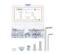 DTGN Lot de 64 vis à tête cylindrique à tête cylindrique de 6,35 mm - En acier inoxydable 304 - Assortiment de rondelles et clés - Idéal pour vélo de route, VTT, voiture