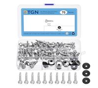 DTGN Lot de 70 vis auto-perceuses à tête hexagonale #14 x 1 avec kit de rondelle EPDM M6,3 x 19 mm - Assortiment de vis autotaraudeuses en acier inoxydable 410 - Bon pour le métal