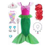Dtiaagto Costume de princesse sirène pour fille - Robe à paillettes avec accessoires - Pour Noël, anniversaire, journée mondiale du livre, cosplay