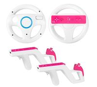 DTianSir Pack de 4 volants et pistolet Zapper pour Wii : compatible avec les manettes Wii et Wii U (2 volants + 2 gâchettes de pistolet lumineux) [jeu vidéo]