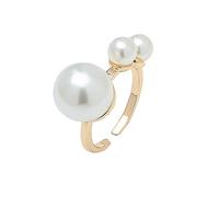 Dtja Bague de promesse à 3 perles pour femme - Plaqué or - Grande boule d'imitation - Extensible - Réglable - Confortable - Pour fiançailles, mariage, mère