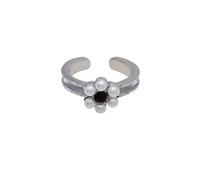 Dtja Bague vintage en forme de fleur plaquée argent bohème avec perles de coquillage et perles cerises - Bague ouverte réglable - Confortable - Accessoires rétro