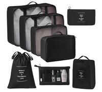 DTK Set de 8 cubes de rangement de voyage, sacs de classement pour bagages avec sac à linge, imperméables, noirs, pour valises et sacs à dos