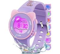 DTKID Montre Enfant Garcon Fille, Montre Digitale Enfant 7 Lumières Colorées, Chronomètre, Affichage de Date et Semaine, Mode 12/24H, 30M Étanche
