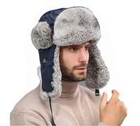 DTLDYG Vraie Fourrure de Lapin Chapeau Chapkas pour Hommes Femmes Hiver Chaud (Bleu Marin + Gris, Taille de La tête=59-60cm)
