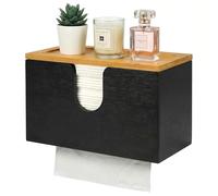 DTLLCZP Distributeur de Serviettes en Papier en Bambou - Support Mural ou de Table - 27,5 x 16 x 13 cm avec Couvercle magnétique - pour Pliées en V/C/Z, Cuisine, Salle De Bain, Noir