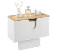 DTLLCZP Distributeur de Serviettes en Papier en Bambou - Support Mural ou de Table - 27,5 x 16 x 13 cm avec Couvercle magnétique - pour Pliées en V/C/Z, Cuisine, Salle De Bain, Blanc