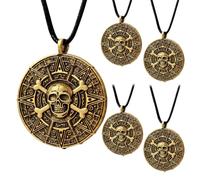 DTOFOOT Lot de 4 colliers de pirates avec pendentif en forme de pièce de monnaie de pirate sur cordon en cuir - Accessoires d'Halloween pour costume Jack Sparrow, carnaval et fêtes