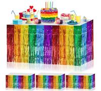 DTOFOOT Lot de 4 jupes de table arc-en-ciel à franges en feuille d'aluminium métallique pour décorations de table LGBTQ Gay Pride - Décorations de fête d'anniversaire - 76,2 x 274,3 cm