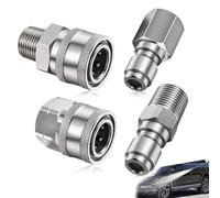 Dtoterul 4 Pièces Coupleur de Nettoyeur Haute Pression, Pressure Washer Adapter Set, Adaptateur 1/4 Npt Pouces Mâle Femelle, en Acier Inoxydable, Pour Lance de Pulvérisation 5000 Psi (Argent)