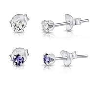 DTPsilver® 2 PAIRES de MINI Boucles d'Oreilles/Clous en Argent Fin 925 et Cristaux de Swarovski® Elements Ronds - Diamètre: 3 mm - 1 Paire Cristal Clair + 1 Paire de la Couleur de votre Choix