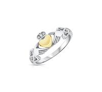 DTPsilver® Bague Claddagh en Argent Fin 925 - Amour, Loyauté et Amitié - Cœur Plaqué Or Jaune avec Nœud Celtique