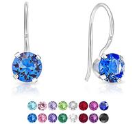 DTPsilver - Boucles d'oreilles à Crochet en Argent Fin 925 et Cristaux de Swarovski® Elements Ronds - Diamètre: 6 mm - Couleur: Saphir Bleu
