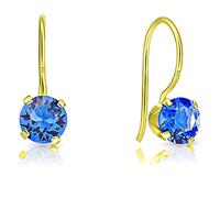 DTPsilver - Boucles d'oreilles à Crochet en Argent Fin 925 Plaqué Or Jaune et Cristaux de Swarovski® Elements Ronds - Diamètre: 6 mm - Couleur: Saphir Bleu