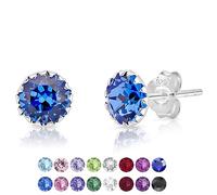 DTPsilver - Boucles d'oreilles/Clous en Argent Fin 925 et Cristaux de Swarovski® Elements Ronds - Diamètre: 6 mm - Couleur: Saphir Bleu