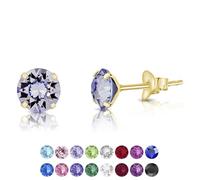 DTPsilver - Boucles d'oreilles/Clous en Argent Fin 925 Plaqué Or Jaune et Cristaux de Swarovski® Elements Ronds - Diamètre: 6 mm - Couleur: Lavande de Provence