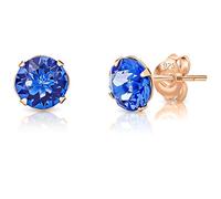 DTPsilver - Boucles d'oreilles/Clous en Argent Fin 925 Plaqué Or Rose et Cristaux de Swarovski® Elements Ronds - Diamètre: 6 mm - Couleur: Saphir Bleu