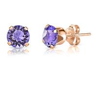 DTPsilver - Boucles d'oreilles/Clous en Argent Fin 925 Plaqué Or Rose et Cristaux de Swarovski® Elements Ronds - Diamètre: 6 mm - Couleur: Tanzanite