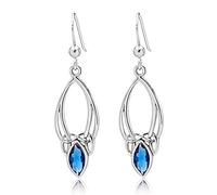 DTPsilver - Boucles d'oreilles Crochets Pendantes en Argent Fin 925 - Noeud de la Trinité "Triquetra" - Collection Celtique - Bleu Saphir
