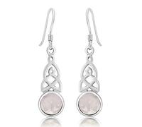 DTPsilver - Boucles d'oreilles Crochets Pendantes en Argent Fin 925 - Noeud de la Trinité "Triquetra" - Collection Celtique - Pierre de Lune