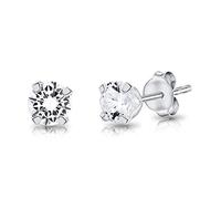 DTPsilver® boucles d'oreilles femme argent 925 - MINI/Petits/Moyens Clous Puces d'oreilles et Oxyde de Zirconium Ronds - Diamètre: 5 mm - Blanc/Clair CZ