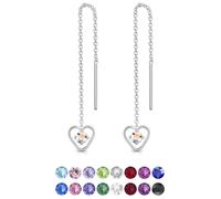 DTPsilver® Boucles d'oreilles Pendantes à chaîne en Argent Fin 925 - Coeur avec 3 mm Cristaux de Swarovski® Elements Ronds - Couleur: Aurore Boréale