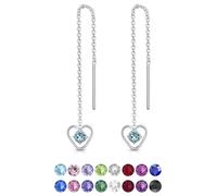 DTPsilver® Boucles d'oreilles Pendantes à chaîne en Argent Fin 925 - Coeur avec 3 mm Cristaux de Swarovski® Elements Ronds - Couleur: Aigue-Marine