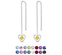 DTPsilver® Boucles d'oreilles Pendantes à chaîne en Argent Fin 925 et Coeur avec 3 mm Cristaux de Swarovski® Elements Ronds - Couleur: Opale Jaune