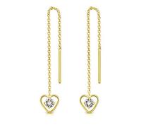 DTPsilver® Boucles d'oreilles Pendantes à chaîne en Argent Fin 925 Plaqué Or Jaune - Coeur avec 3 mm Cristaux de Swarovski® Elements Ronds - Couleur: Cristal Clair