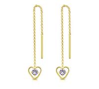 DTPsilver® Boucles d'oreilles Pendantes à chaîne en Argent Fin 925 Plaqué Or Jaune - Coeur avec MINI 3 mm Cristaux de Swarovski® Elements Ronds - Choix de Différentes couleurs
