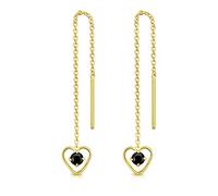 DTPsilver® Boucles d'oreilles Pendantes à chaîne en Argent Fin 925 Plaqué Or Jaune - Coeur avec MINI 3 mm Cristaux de Swarovski® Elements Ronds - Choix de Différentes couleurs