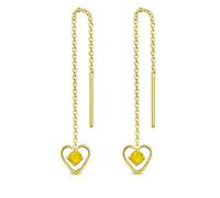 DTPsilver® Boucles d'oreilles Pendantes à chaîne en Argent Fin 925 Plaqué Or Jaune et Coeur avec 3 mm Cristaux de Swarovski® Elements Ronds - Couleur: Opale Jaune