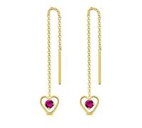 DTPsilver® Boucles d'oreilles Pendantes à chaîne en Argent Fin 925 Plaqué Or Jaune et Coeur avec 3 mm Cristaux de Swarovski® Elements Ronds - Couleur: Fuchsia