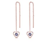 DTPsilver® Boucles d'oreilles Pendantes à chaîne en Argent Fin 925 Plaqué Or Rose - Coeur avec MINI 3 mm Cristaux de Swarovski® Elements Ronds - Choix de Différentes couleurs