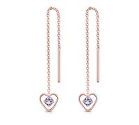 DTPsilver® Boucles d'oreilles Pendantes à chaîne en Argent Fin 925 Plaqué Or Rose et Coeur avec 3 mm Cristaux de Swarovski® Elements Ronds - Couleur: Lavande de Provence
