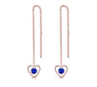 DTPsilver® Boucles d'oreilles Pendantes à chaîne en Argent Fin 925 Plaqué Or Rose et Coeur avec 3 mm Cristaux de Swarovski® Elements Ronds - Couleur: Bleu Majestic