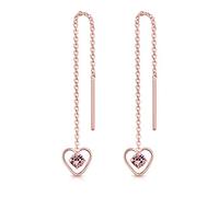 DTPsilver® Boucles d'oreilles Pendantes à chaîne en Argent Fin 925 Plaqué Or Rose et Coeur avec 3 mm Cristaux de Swarovski® Elements Ronds - Couleur: Rose Clair