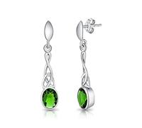 DTPsilver - Boucles d'oreilles Pendantes en Argent Fin 925 - Fermoir Poussette - Noeud de la Trinité "Triquetra" - Collection Celtique - Vert Émeraude